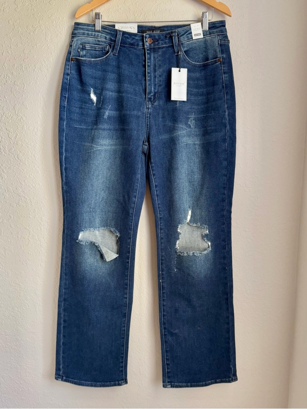 NWT JUDY BLUE Dark Wash Distressed Dad Stretchy Denim Jean Sz 15/32